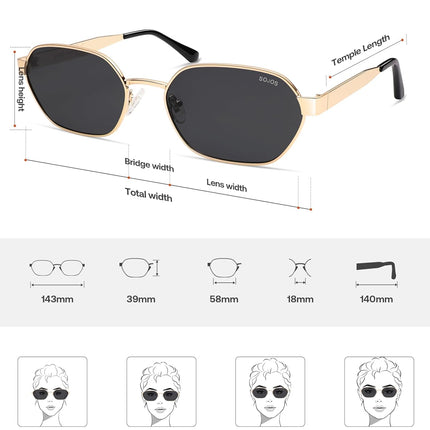 Trendy Polarized Hexagon Sunglasses for Women Men, UV400 Retro Rectangle Shades SJ1238