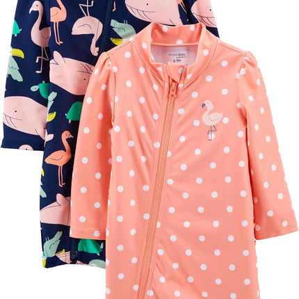 Baby Girls' 2-Pack 1-Piece Zip Rashguards