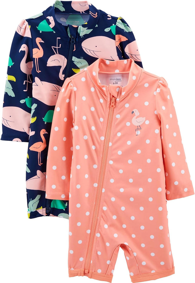 Baby Girls' 2-Pack 1-Piece Zip Rashguards
