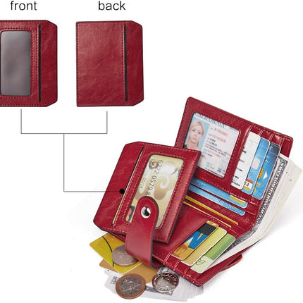 Women Leather Wallet RFID Blocking Bifold Zipper Pocket Wallet Card Case Purse with ID Window