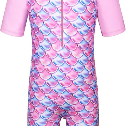 Short Sleeve Girls Swimsuits UV 50+ One Pieces Zipper 2-14Y | from Beach Vacations and Pool Parties to Cruises and Water Parks, This Colorful Floral Swimsuit Is Her Summer Favorite