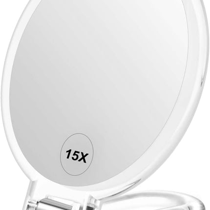 Magnifying Handheld Mirror Double Sided, Magnification Hand Mirrors, Travel Folding Hand Held Mirror, 360°Rotation Pedestal Makeup Vanity Mirror