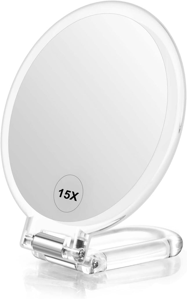 Magnifying Handheld Mirror Double Sided, Magnification Hand Mirrors, Travel Folding Hand Held Mirror, 360°Rotation Pedestal Makeup Vanity Mirror