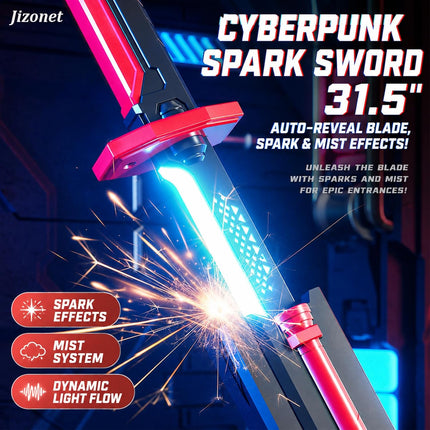 Cyberpunk LED Sword 31.5" RGB Katana with Spark Mist Sound for Cosplay Red