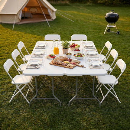 6 FT Folding Picnic Table Easy to Fold and Store, Foldable Table for Camping Picnic Dining Party Kitchen Outdoor Indoor with Carrying Handle