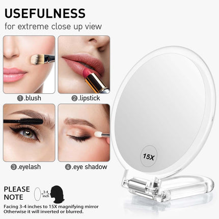 Magnifying Handheld Mirror Double Sided, Magnification Hand Mirrors, Travel Folding Hand Held Mirror, 360°Rotation Pedestal Makeup Vanity Mirror