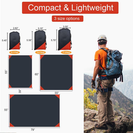 Pocket Picnic Blanket, Beach Mat Waterproof Sandproof, Compact Lightweight Small Tarp for Camping, Hiking, Backpacking, Festival, Travel, Foldable in Bags (Black/Red, 55"X60")