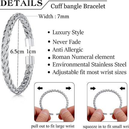 3PCS Stainless Steel Bracelets for Men Gold Roman Numeral Bangle Bracelet Twisted Cable Bracelet Adjustable Cuff Bracelet Mens Luxury Jewelry Bracelets Gifts
