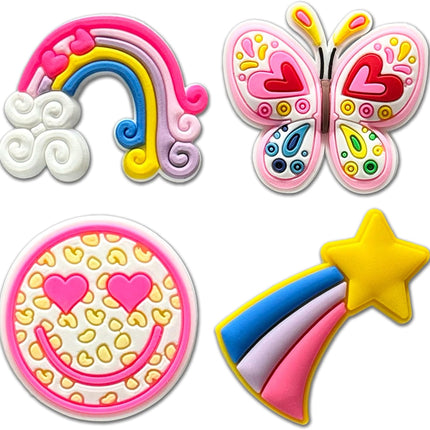 36-Piece Cute Pink Shoe Charms for Girls & Kids – Kawaii Butterfly, Heart, Unicorn, Rainbow, Animal, Fruit, Ice Cream, Lollipop & Happy Face Charms, Adorable Shoe Accessories for Clogs and Sandals, Birthday Gift & Party Favor
