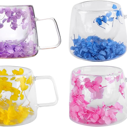 Double Walled Glass Cups 200Ml/6.8Oz, Floral Design with Handle