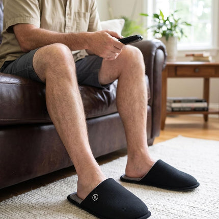 Men'S Cotton Knit Slippers Lightweight Memory Foam Indoor Breathable House Shoes with Anti-Skid Sole