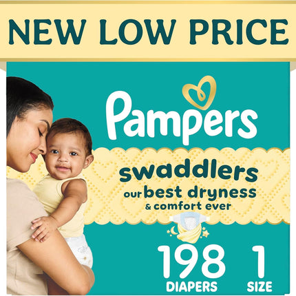 Swaddlers Diapers, Size 1 (8-14 Lbs), 198 Count, Hypoallergenic, Absorbent, Keeps Baby Dry and Comfortable, Skin Safe Disposable Newborn Baby Diaper