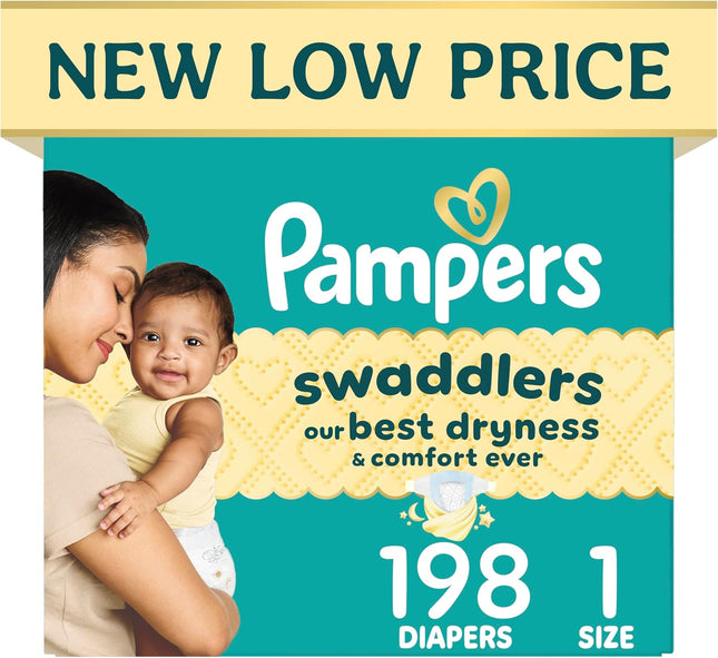 Swaddlers Diapers, Size 1 (8-14 Lbs), 198 Count, Hypoallergenic, Absorbent, Keeps Baby Dry and Comfortable, Skin Safe Disposable Newborn Baby Diaper
