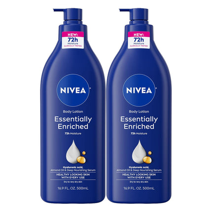 Essentially Enriched Body Lotion for Very Dry Skin with Hyaluronic Acid, Almond Oil and Deep Nourishing Serum, 72-Hour Body Moisturizer, 16.9 Fl Oz Pump Bottle, Pack of 2