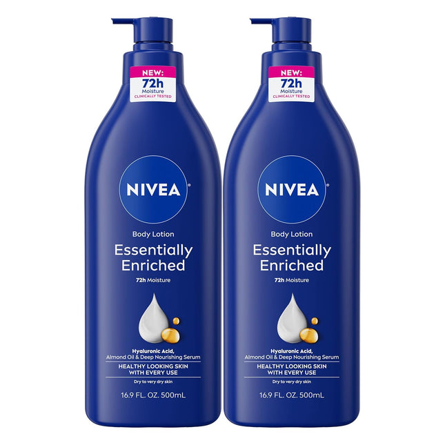 Essentially Enriched Body Lotion for Very Dry Skin with Hyaluronic Acid, Almond Oil and Deep Nourishing Serum, 72-Hour Body Moisturizer, 16.9 Fl Oz Pump Bottle, Pack of 2