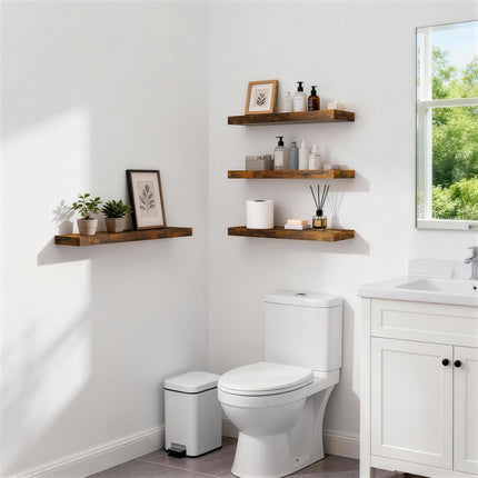 Floating Shelves Set of 2, 22.5 Inches Farmhouse Rustic Wood Wall Mounted Shelves for Bathroom, Bedroom, Living Room or Kitchen, Hanging Shelf Decor Book with 22Lbs Capacity, Rustic Brown