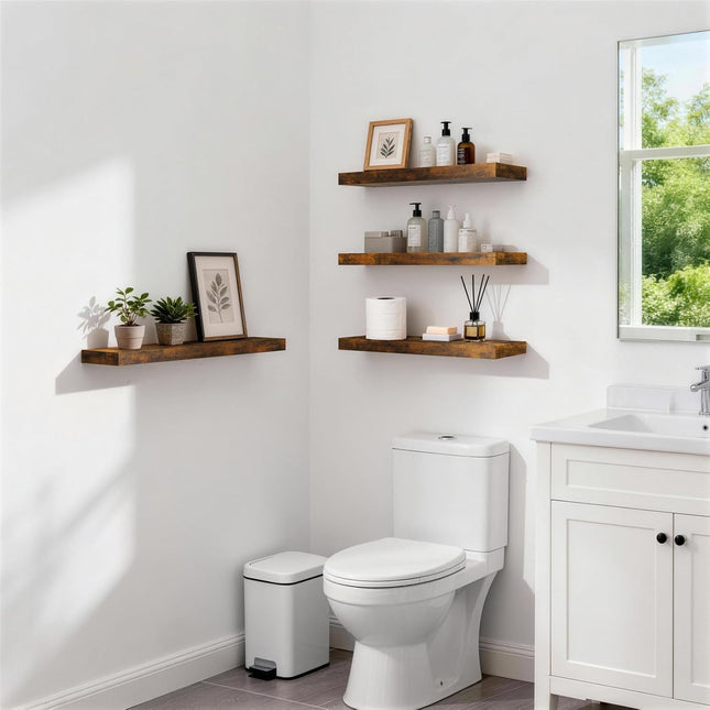 Floating Shelves Set of 2, 22.5 Inches Farmhouse Rustic Wood Wall Mounted Shelves for Bathroom, Bedroom, Living Room or Kitchen, Hanging Shelf Decor Book with 22Lbs Capacity, Rustic Brown