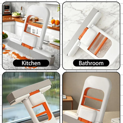 Self Squeezing Mini Mop, Mini Foldable Desktop Mop, Orange Small Sponge Mop, Wet and Dry Use Cleaning System, Replaceable Head, for Desktop, Kitchen, Counter, Glass, Tile (White)