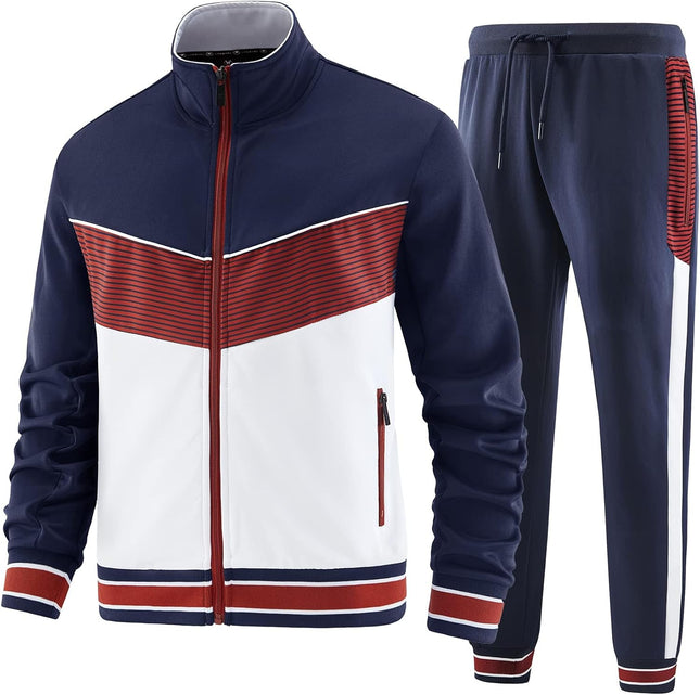 Men'S Casual 2 Piece Tracksuit Sets Long Sleeve Full Zip Jacket and Sweatpants Jogging Sport Outfits Sweatsuits