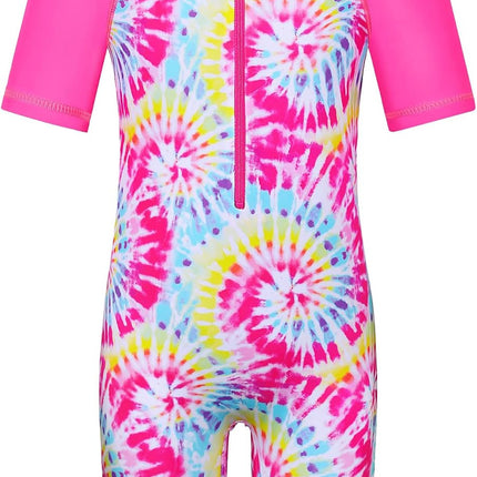 Short Sleeve Girls Swimsuits UV 50+ One Pieces Zipper 2-14Y | from Beach Vacations and Pool Parties to Cruises and Water Parks, This Colorful Floral Swimsuit Is Her Summer Favorite