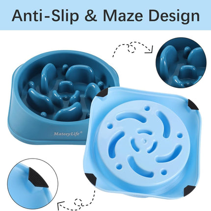 Slow Feeder Dog Bowls 2PCS, Anti-Choking Puzzle Dog Food Bowls, Anti-Slip Interactive Feeding Slow down Eating, Bloat Stop Maze Dishes for Medium Breeds