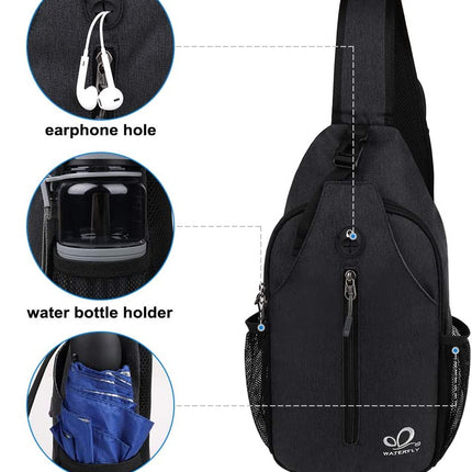 Crossbody Sling Backpack Sling Bag Travel Hiking Chest Bag Daypack (Black)