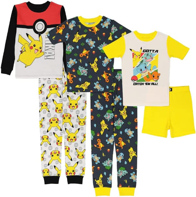 Boys' 6-Piece Snug-Fit Cotton Matching Pajama Set, Soft & Cute Pajamas for Kids