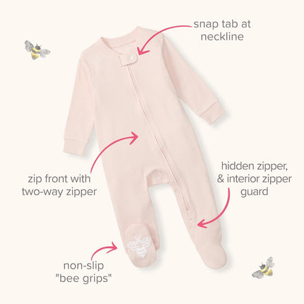 Girls' Organic Cotton, Sleep and Play Footed Pajamas | Easy Zip Front Pjs Feature a 2-Way Zipper to Ensure Newborns Have a Restful Nights Sleep