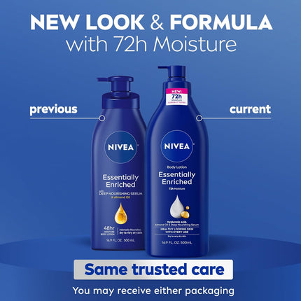 Essentially Enriched Body Lotion for Very Dry Skin with Hyaluronic Acid, Almond Oil and Deep Nourishing Serum, 72-Hour Body Moisturizer, 16.9 Fl Oz Pump Bottle