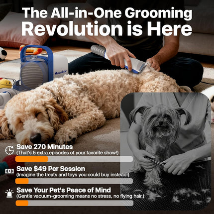 Dog Grooming Kit with Vacuum, 15000Pa Pet Hair Clipper and Shedding Brush, 2L Capacity, White