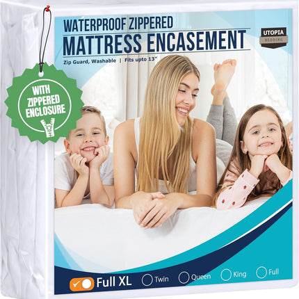 Mattress Protector Zippered Full XL Size, 100% Waterproof Bed Bug and Dust Mite Proof Mattress Encasement, Absorbent 6 Sided Mattress Cover