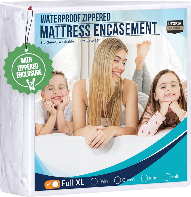 Mattress Protector Zippered Full XL Size, 100% Waterproof Bed Bug and Dust Mite Proof Mattress Encasement, Absorbent 6 Sided Mattress Cover