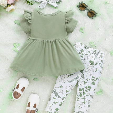 Baby Girl Clothes Toddler Girl Outfits Infant Girl Summer Clothes for Girl Ruffle Shirt Pants+Cute Headband 3PCS