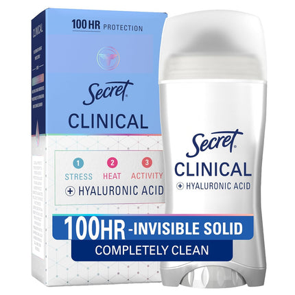 Clinical Strength Invisible Solid Antiperspirant Deodorant for Women, 100HR Sweat & Odor Protection, 3X Stress Protection with Hyaluronic Acid, PH Balanced, Completely Clean Scent, 2.6 Oz