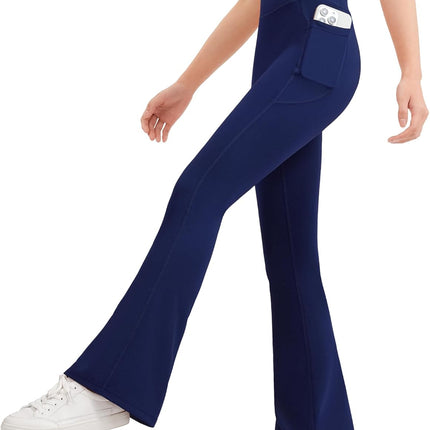 Girls Flare Leggings Kids Bell Bottom Flared Yoga Pants High Waisted Athletic Tight with Pockets