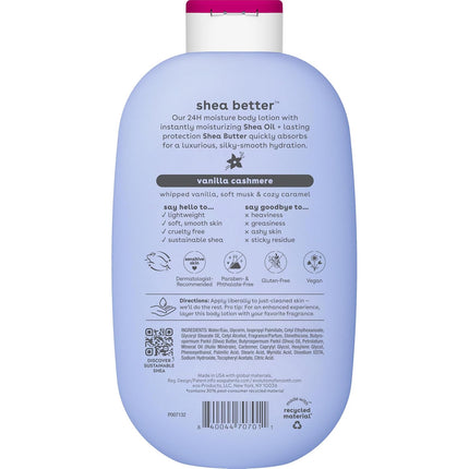 Shea Better Body Lotion Vanilla Cashmere, 24-Hour Moisture Skin Care, Lightweight & Non-Greasy, Natural Shea, Vegan, Vanilla Body Lotion, 16 Fl Oz