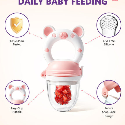 Baby Solids/Frozen Fruit Feeder Pacifier, Infant Teether Toy 4M+, Bpa-Free Silicone Pouch & Nipple, Safely Introduce Solids, Teething Relief, 2-Pack