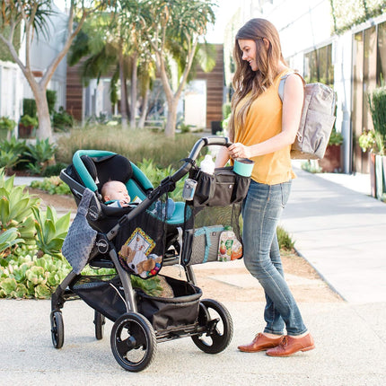 Cups 'N Cargo Universal Stroller Caddy Organizer - Essential Travel Accessories for Baby Stroller, Includes Cup Holders & Mesh Storage Bag, Fits Uppababy, Doona, Nuna, & More - Black
