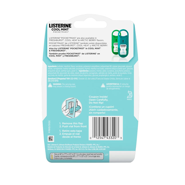 Listerine Travel Essentials Cool Mint Pocketpaks Breath Strips, Travel Size Mini Mouthwash Breath Fresheners Party Favor Goodie Bag Strips Kill 99% of Bad Breath Germs, 3 Pack of 24 Ct