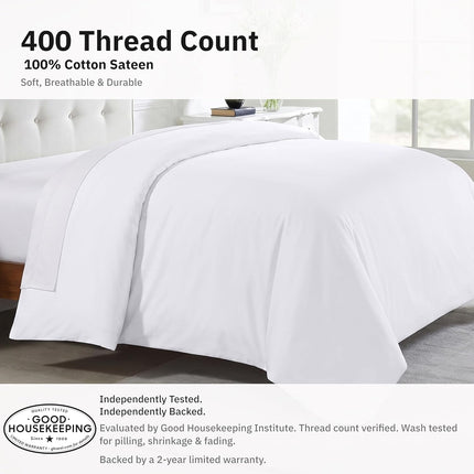 Twin Xl/Twin Duvet Cover Only - Winner Good Housekeeping Best Bedding Awards 2025, Premium 400 Thread Count Sateen, 100% Cotton Duvet Cover, Button Closure & Corner Ties - White