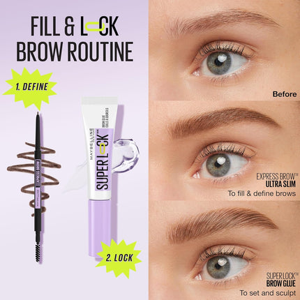 Maybelline Super Lock Brow Glue Eyebrow Gel, Lightweight Brow Gel for up to 24HR Hold, Clear, 1 Count