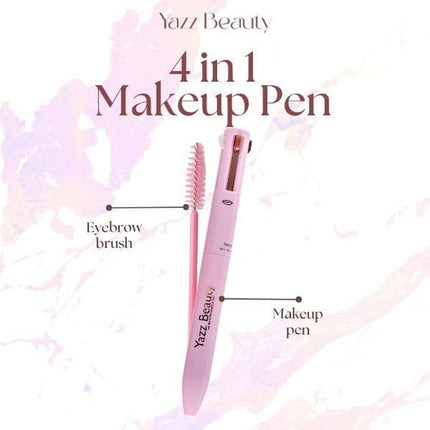 - 4 in 1 Makeup Touch up Pen with Nude Lip Liner, Black Eyeliner, Medium Brown Eyebrow Pencil, and Radiant White Matte Highlighter, Compact Beauty Pen, Smudge Proof, Vegan, Cruelty-Free