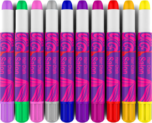 Girls Gifts Hair Chalk - 10 Temporary Washable Color Pens for Kids, Teenage, Make up & Dress up Colourful Styles Set Toy for Christmas, Birthday, Halloween Accessories, Party Activities