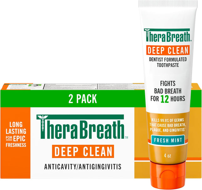 Deep Clean Toothpaste, Kills 99.9% of Germs That Cause Bad Breath, Gingivitis & Plaque (1), Gentle Teeth Whitening with Fluoride for Anticavity Protection, Fresh Mint, 4 Oz, 2-Pack