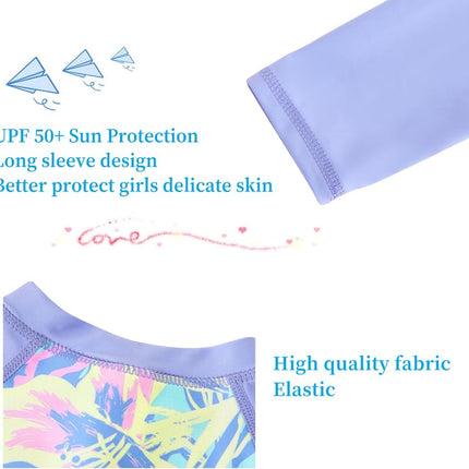 Girls Long Sleeve Rash Guard One Piece Swimsuits with UV Protection Sunsuit