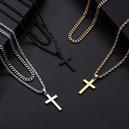Cross Necklace for Men, Gold Black Silver Mens Cross Necklaces Stainless Steel Cross Pendant Necklace Simple Jewelry Gifts Cross Chain Necklaces for Men
