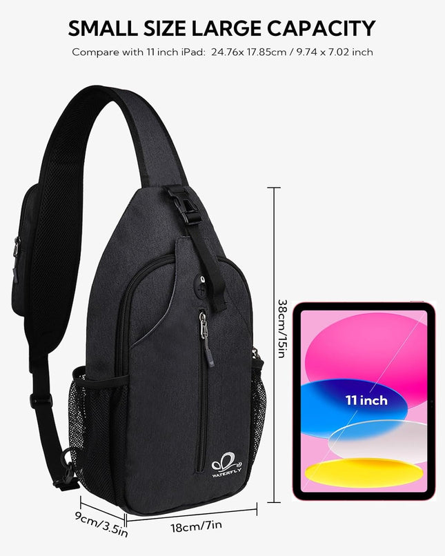 Crossbody Sling Backpack Sling Bag Travel Hiking Chest Bag Daypack (Black)