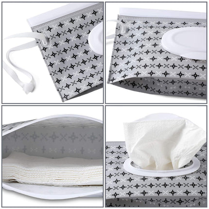 4 Pack Baby Wipe Dispenser, Portable Refillable Wet Wipe Holder | Reusable Travel Wet Wipe Pouch, Zip Locking Seal and Secure Snap Close Lid, Easy Refill and Dispensing, with Wrist Loop