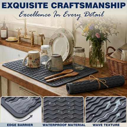 2 Pack  Silicone Dish Drying Mat for Kitchen Counter Heat Resistant under Sink Waterproof Coffee Bar Accessories Dining Rack Stone Utensil Holder Countertop Decor Must Haves 2026