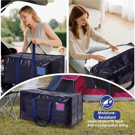 6 Pack Moving Bags Heavy Duty 210GSM with Full-Open Side Zipper, 93L 220Lbs Waterproof Foldable Storage Totes for College Dorm Move-In, Moving Boxes Alternative & Home Organization, Blue